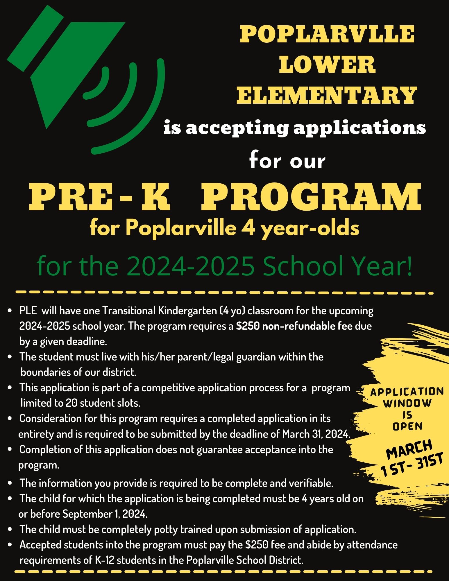 PLE’s PreK Application 2024/25 SY Poplarville School District