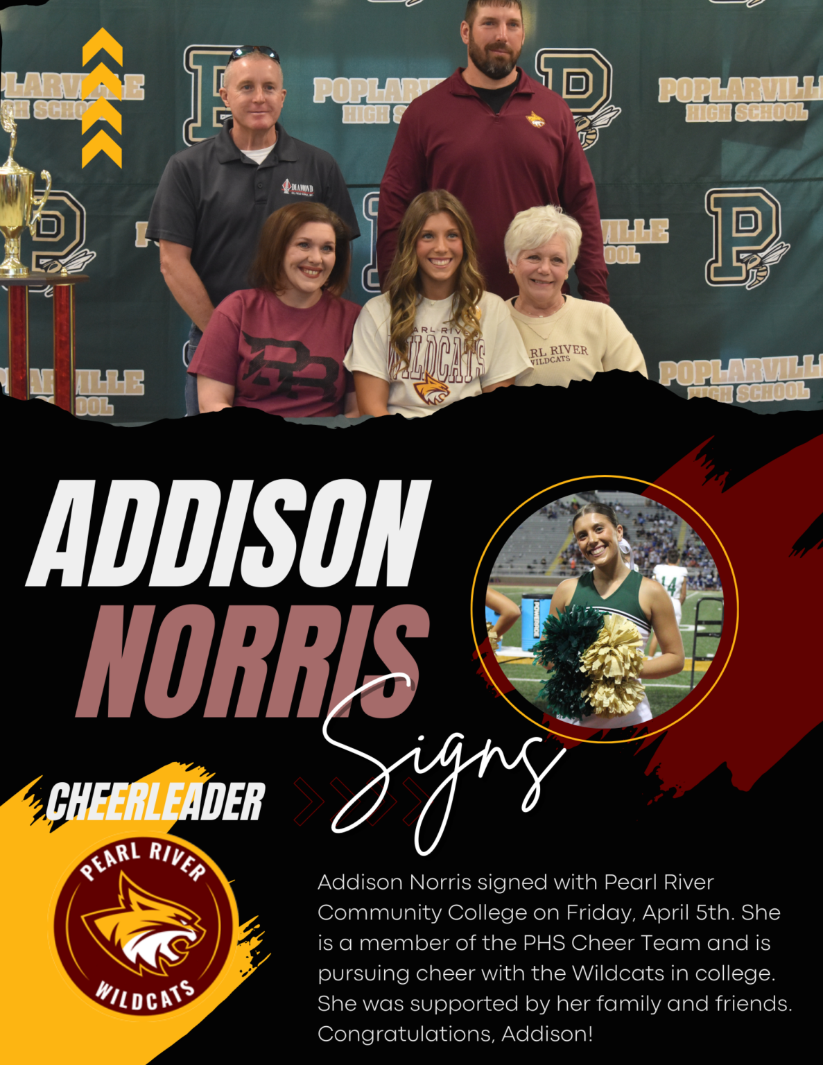 Addison Norris signs with Pearl River Community College to cheer on the ...