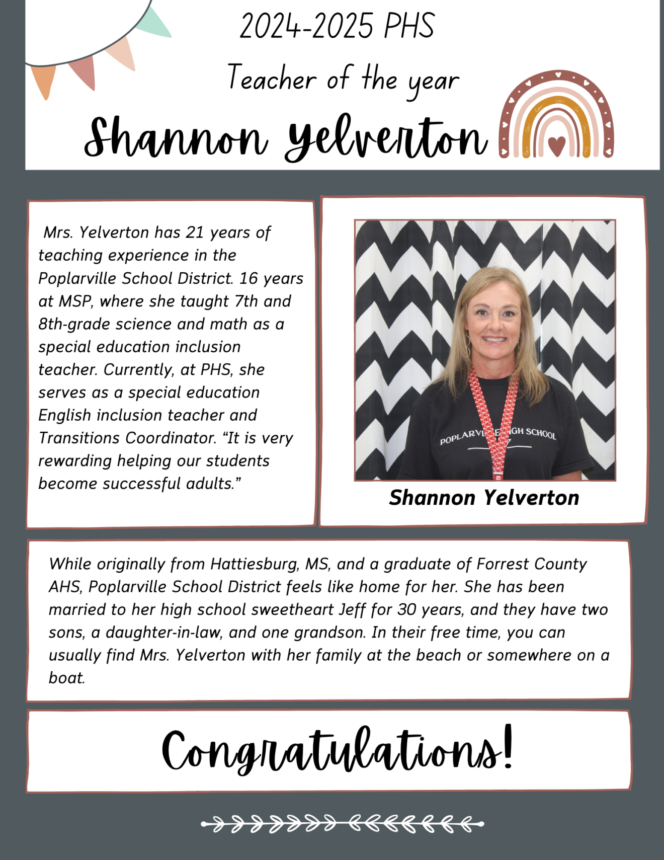 Shannon YelvertonPHS Teacher Of The Year Poplarville School District